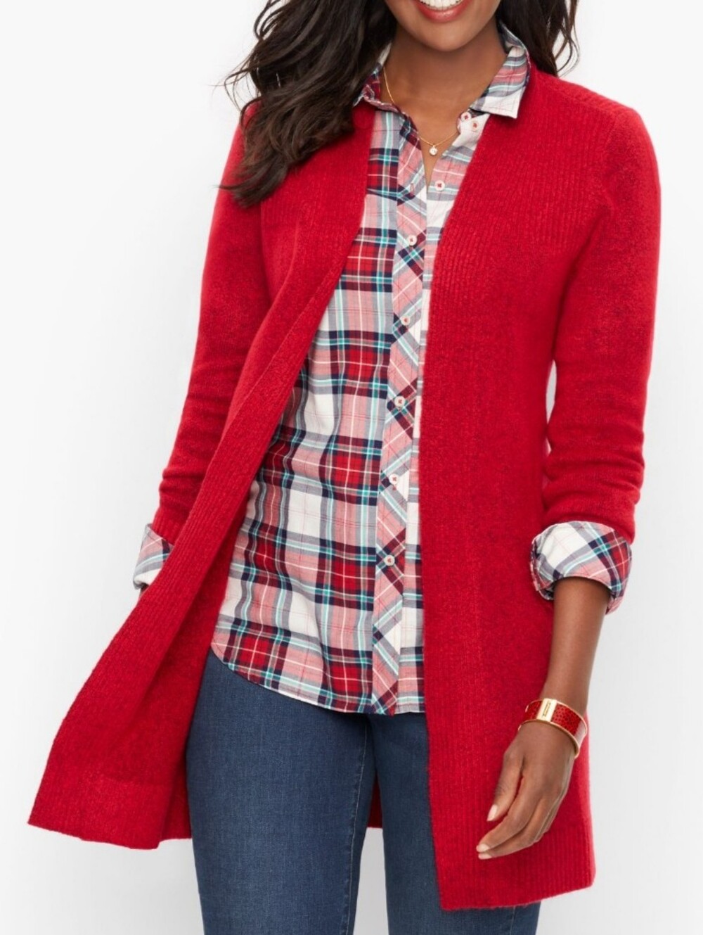 Talbots Red Knit Open Front Soft Cardigan